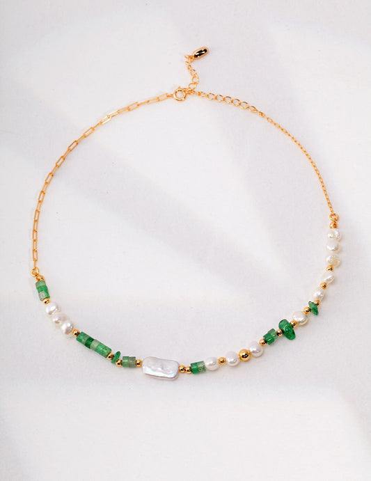 Aventurine Beads With Pearl Necklace