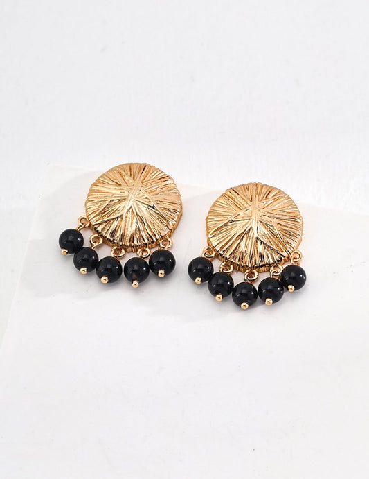 Round Black Onyx Drop Earrings